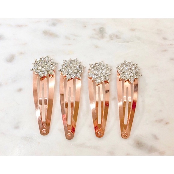 4 Piece Rose Gold With Crystal Barrette Clips - Picture 3 of 6